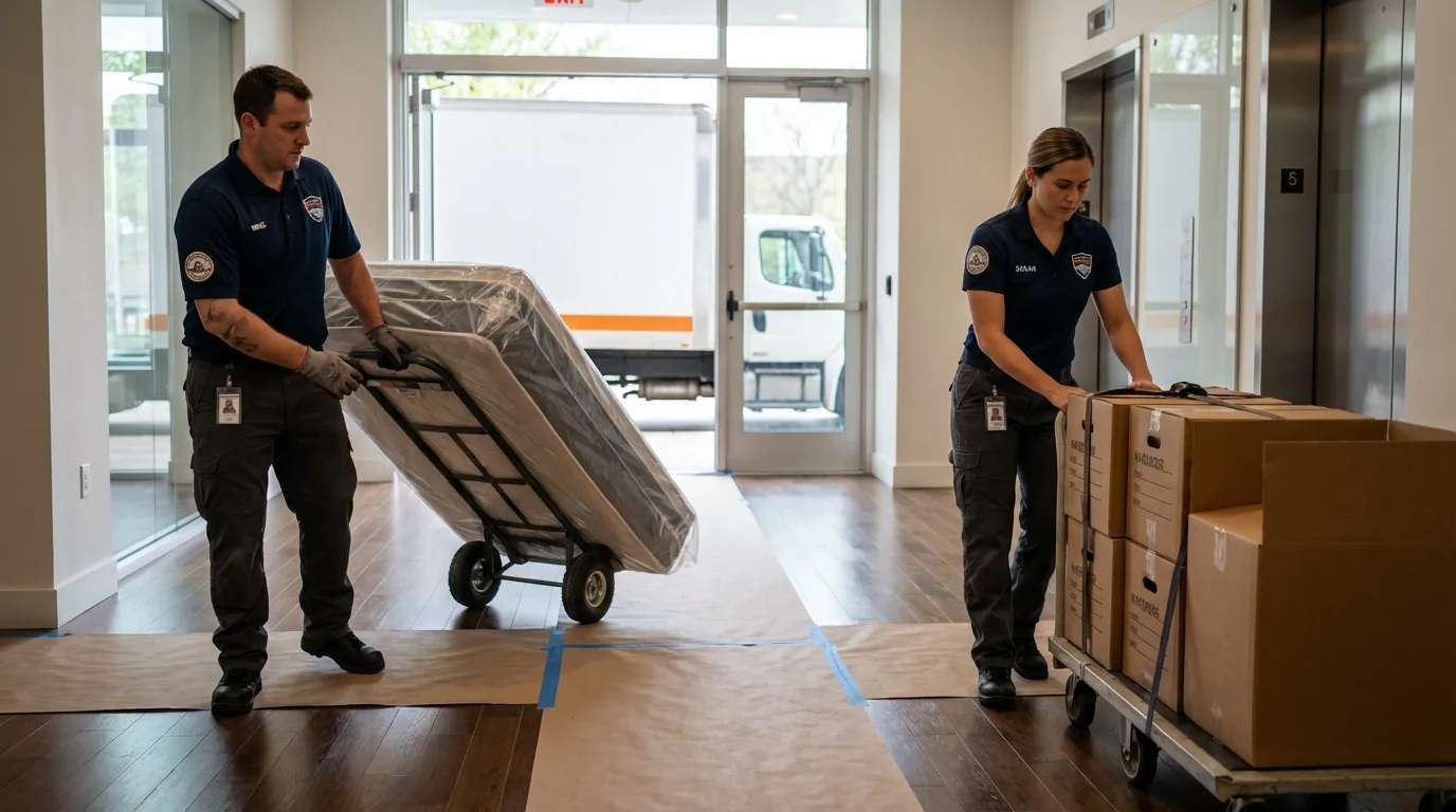 Professional apartment movers loading elevator in Gouverneur, NY