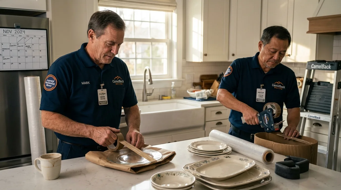Professional crew packing kitchen dishware in Gouverneur, NY